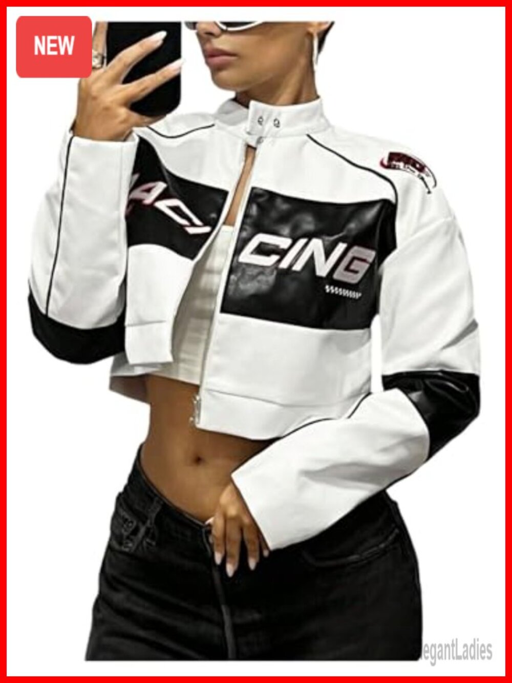 Faux Leather Zip Up Crop Graphic Jacket